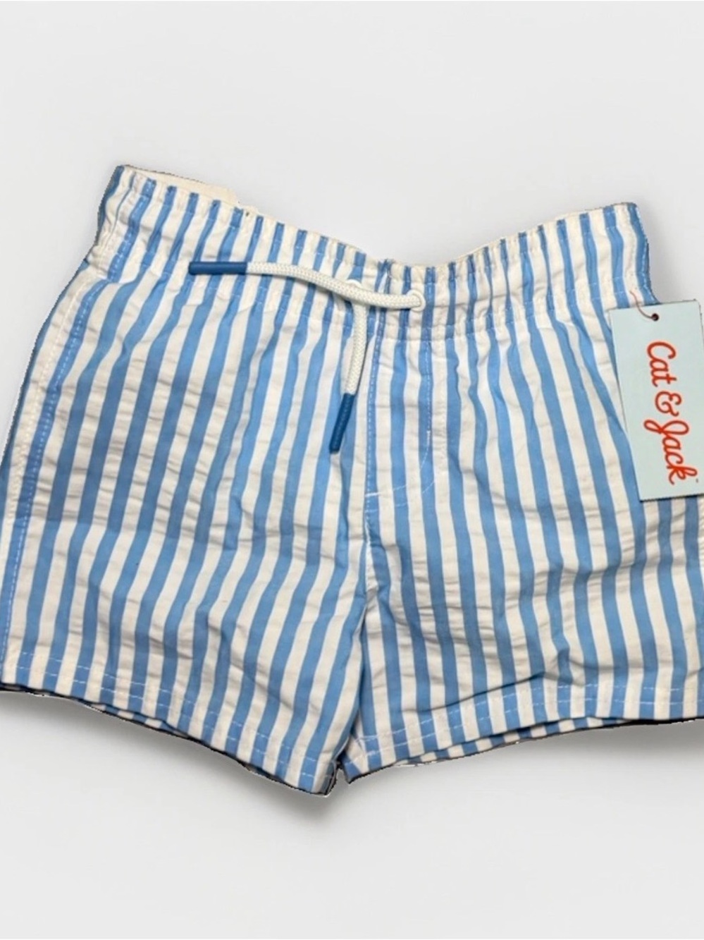 Cat & Jack Light Blue and White Striped Swim Trunks